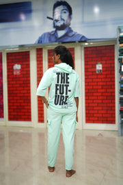 Unisex Five Sleeve FUTURE Printed Hoodie and Cargo Pant Co-ord Set for Men&women- Aqua Green